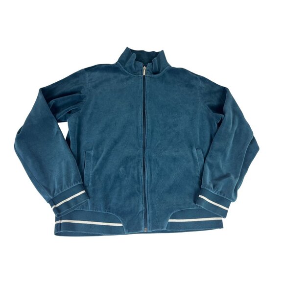 Vintage NYL New York Laundry Velour Track Jacket Women's M Blue Zip Up Mock Neck - Picture 1 of 6